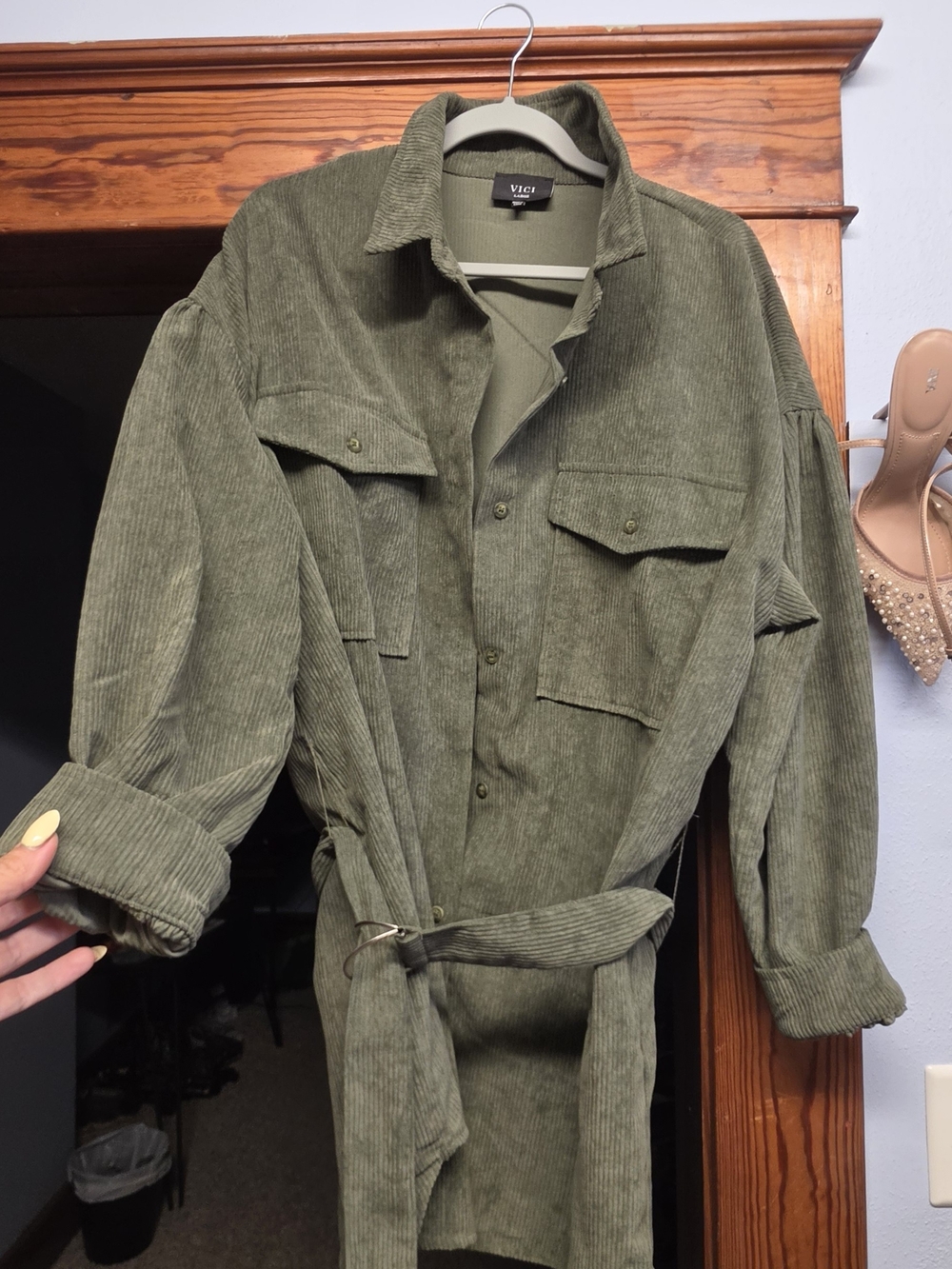 VICI Olive Green Corduroy Belted Dress